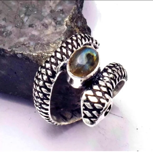 STERLING SILVER LABRADORITE SERPENT, SNAKE RING - Picture 1 of 2